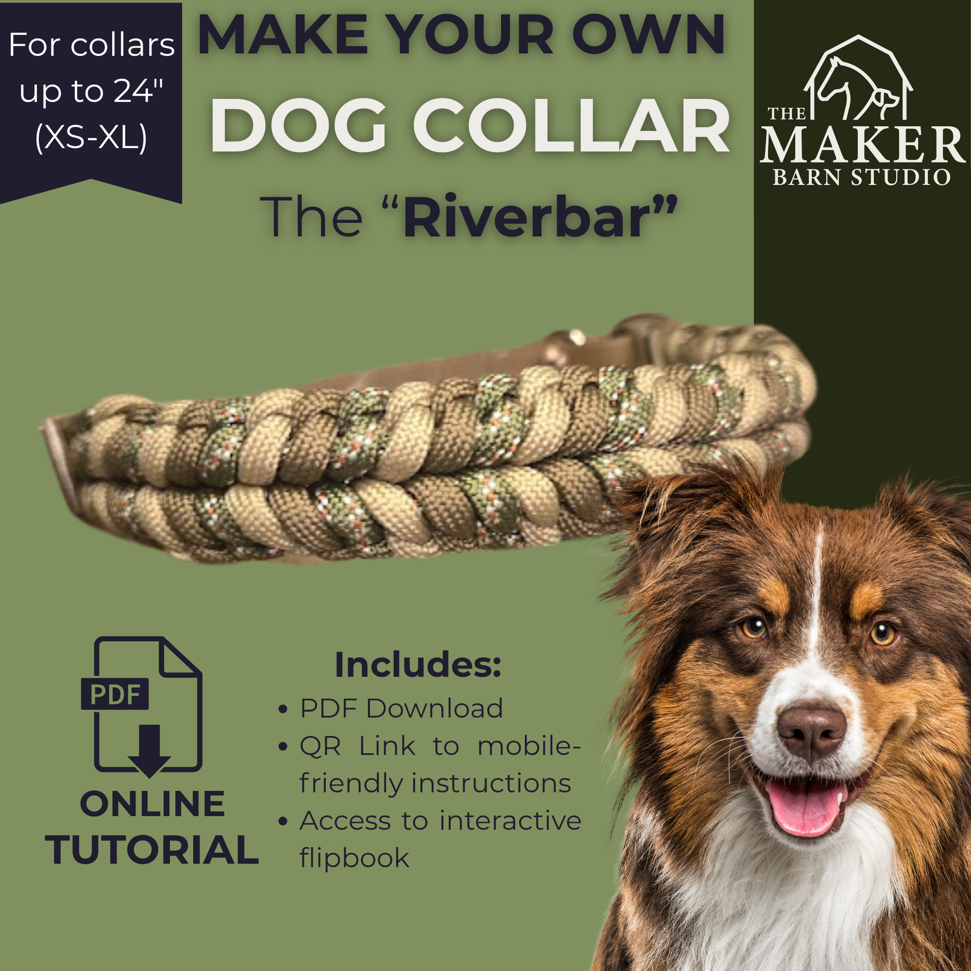 DIY Riverbar Braid Dog Collar Instructions PDF | Online tutorial - The Maker Barn Studio