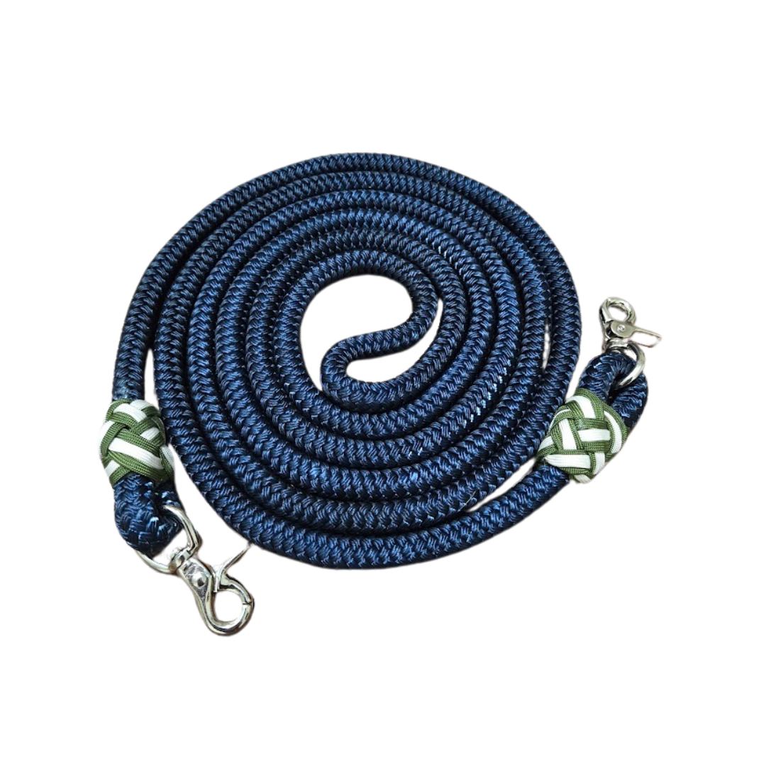 5/8" custom yacht rope loop reins with decorative turkshead knots - The Maker Barn Studio