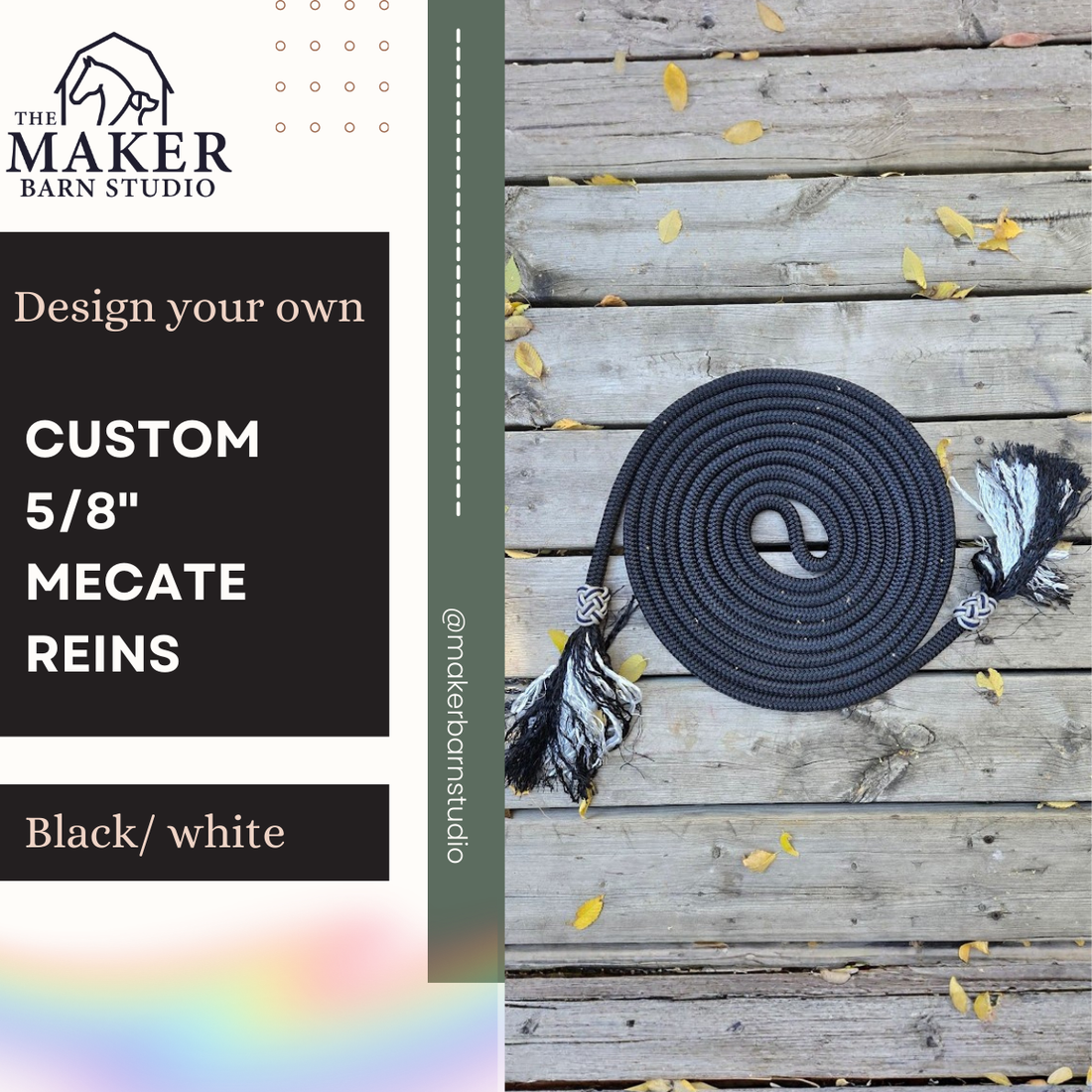 5/8" Custom Black/ White Mecate - Sagebrush Tack