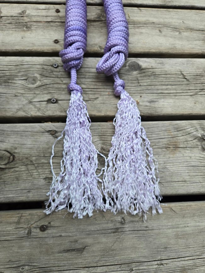 3/8" 20ft driving lines/ reins, lavender with silver snaps and paracord turkshead knots - Sagebrush Tack