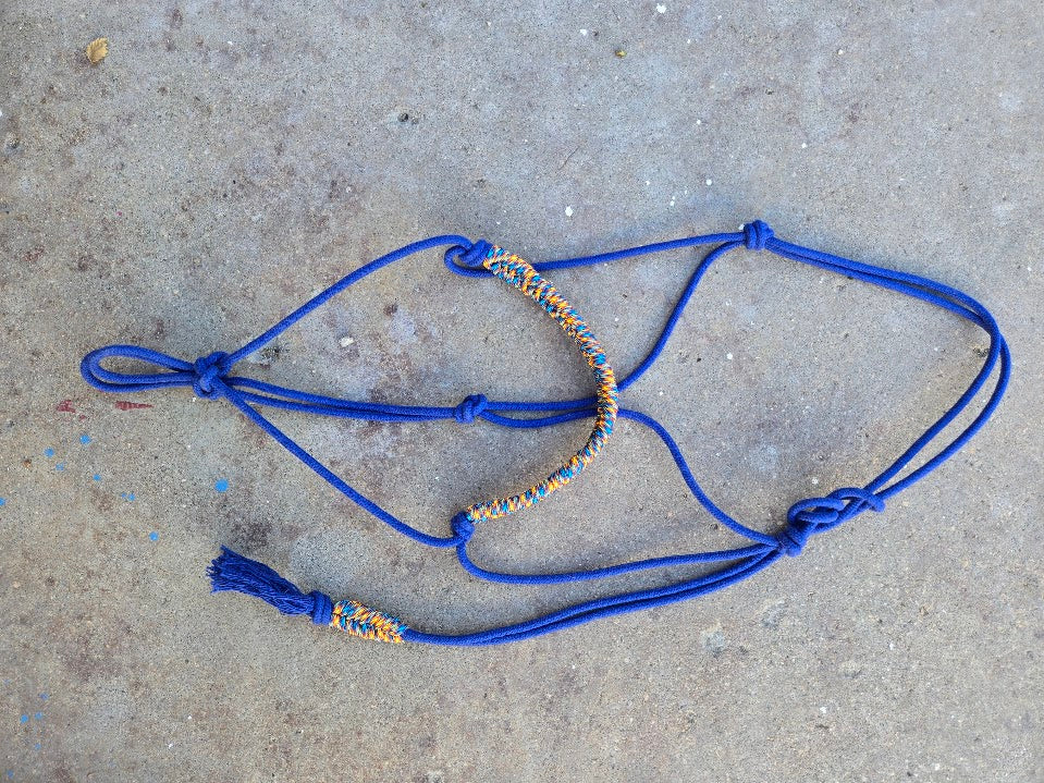 3/16" Stiff Rope Cotton Halter, Navy with Fire accents - Sagebrush Tack