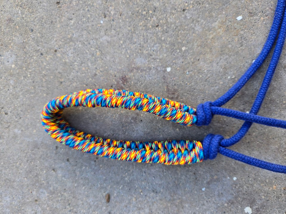 3/16" Stiff Rope Cotton Halter, Navy with Fire accents - Sagebrush Tack