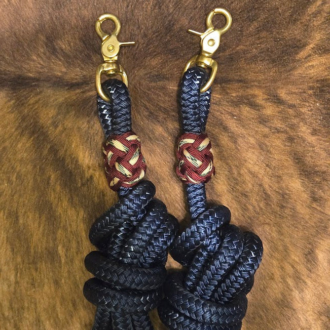 9/16" 7ft split reins, navy with burgundy and desert sand accents - Sagebrush Tack