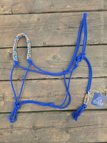 3/16" Stiff Rope Cotton Halter, Navy with Fire accents - The Maker Barn Studio