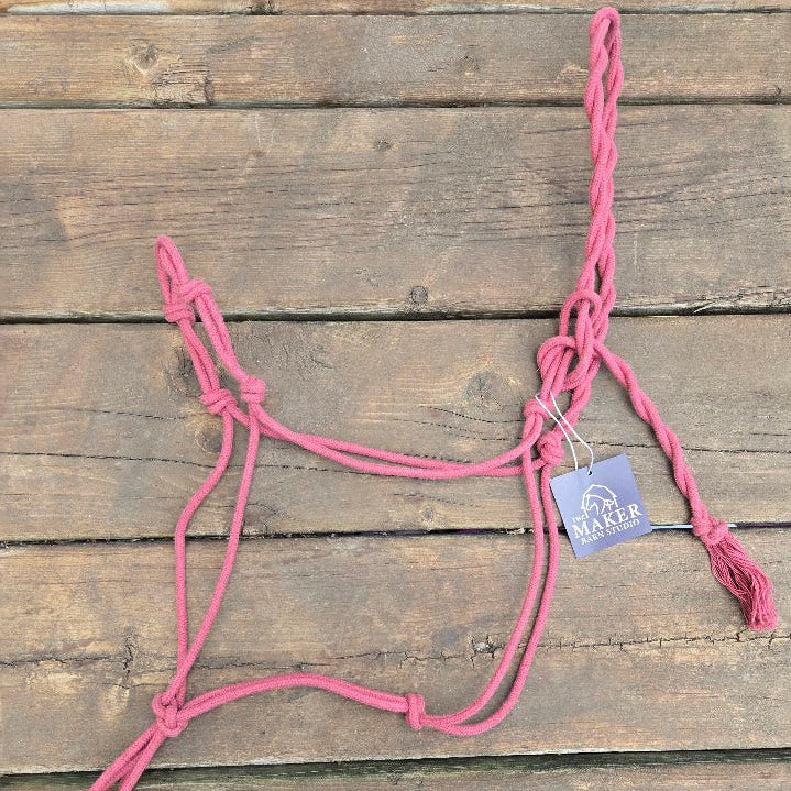 3/16" Stiff Cotton Rope Halter, 4-knot in masala red - The Maker Barn Studio