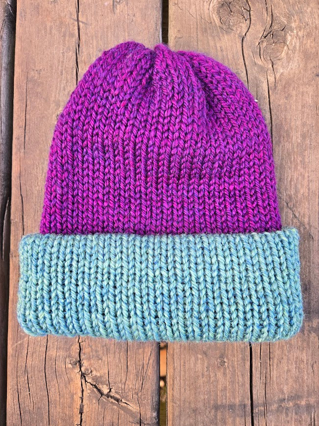 Handmade adult alpaca wool hat, double sided - The Maker Barn Studio