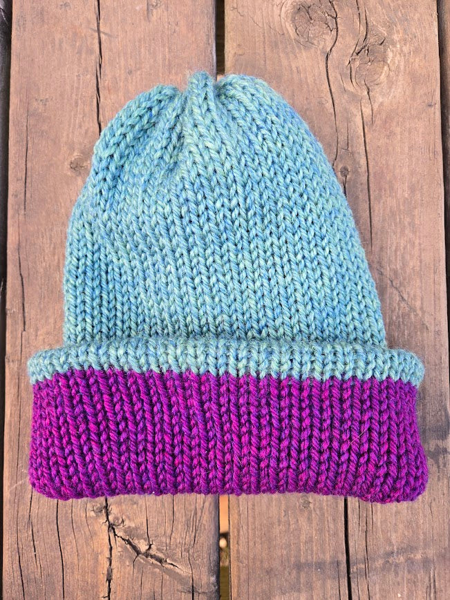 Handmade adult alpaca wool hat, double sided - The Maker Barn Studio