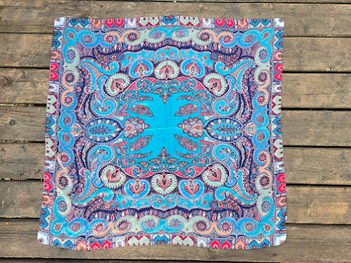 Turquoise Bazaar – Large Western Wild Rag (35" x 35") - The Maker Barn Studio