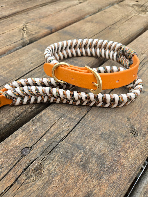 "Creamsicle" handmade dog collar and leash set - The Maker Barn Studio