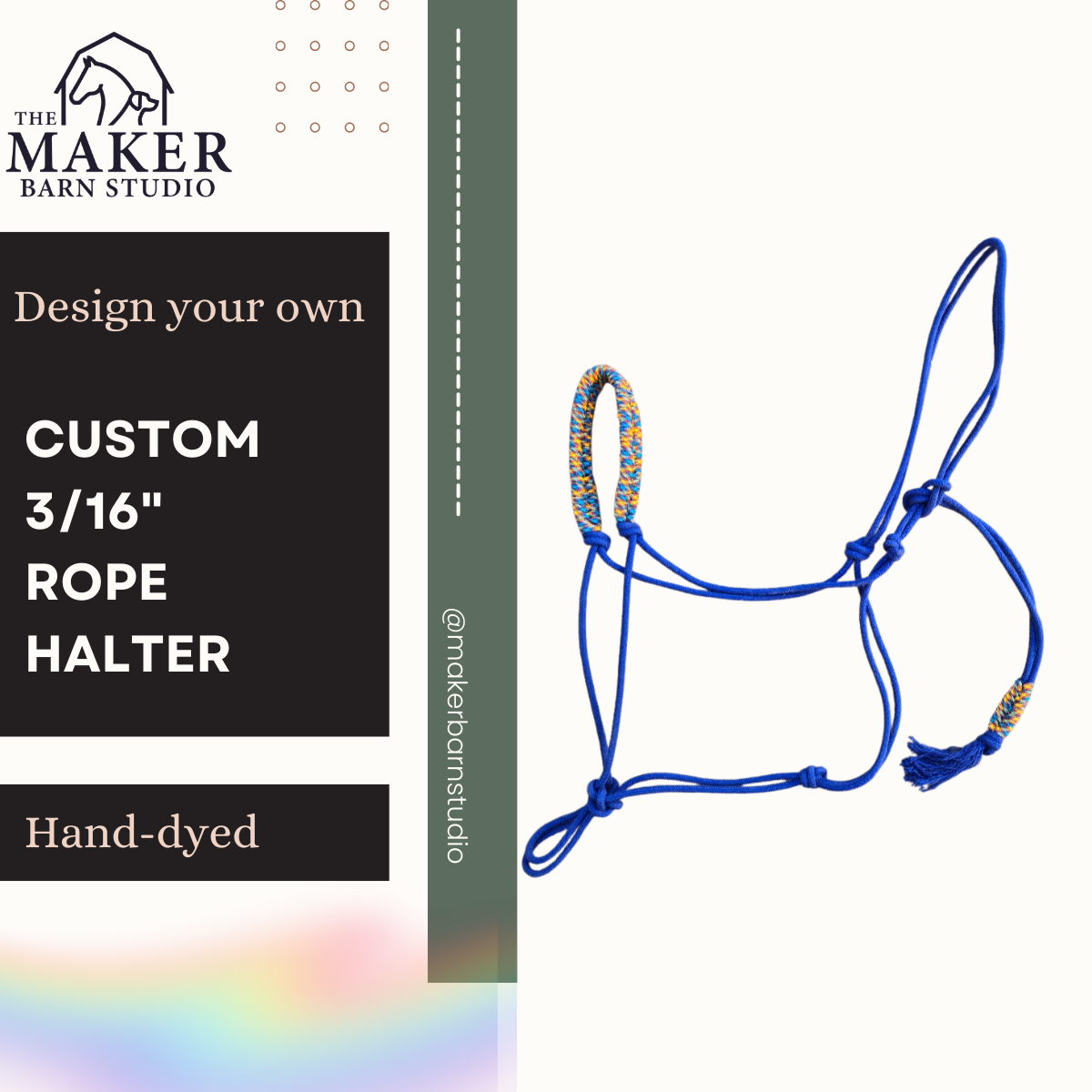 3/16" Custom semi-stiff cotton rope halter - The Maker Barn Studio