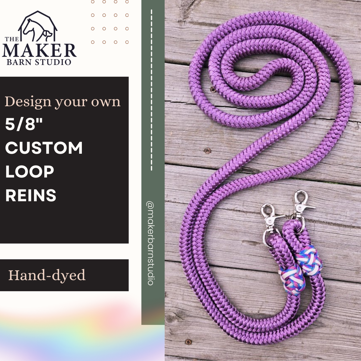5/8" custom yacht rope loop reins with decorative turkshead knots - The Maker Barn Studio