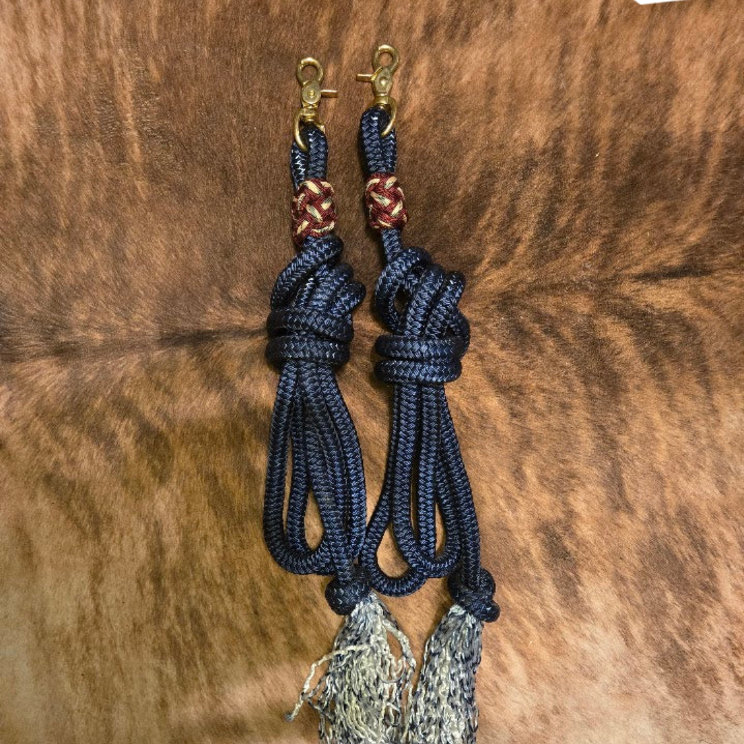 9/16" 7ft split reins, navy with burgundy and desert sand accents - Sagebrush Tack