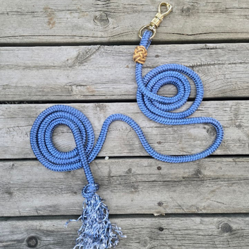 12ft 5/8" stormy blue lead rope with brass twist panic snap and tan/cream accents - Sagebrush Tack