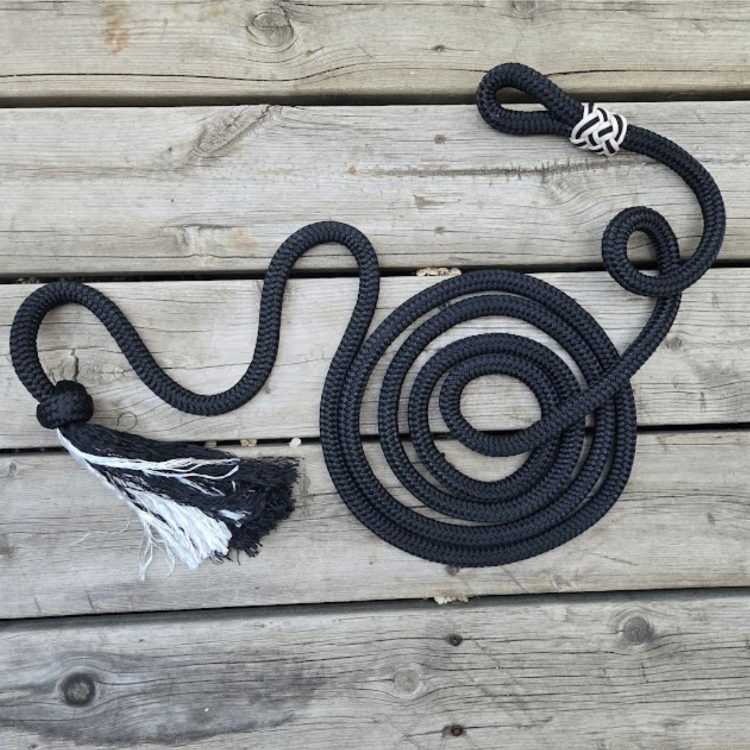 5/8" 14ft black lead rope with tassel end - Sagebrush Tack