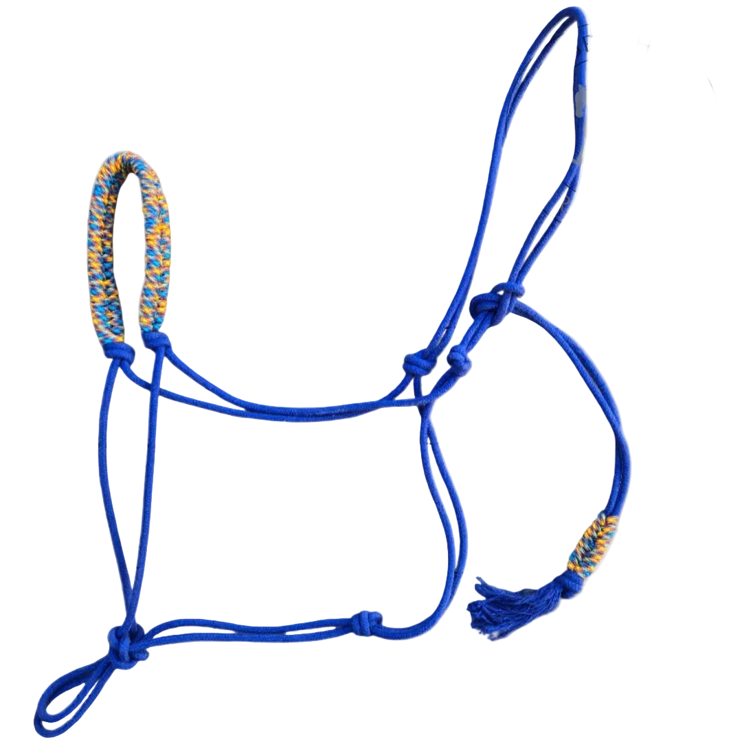 3/16" Stiff Rope Cotton Halter, Navy with Fire accents - Sagebrush Tack