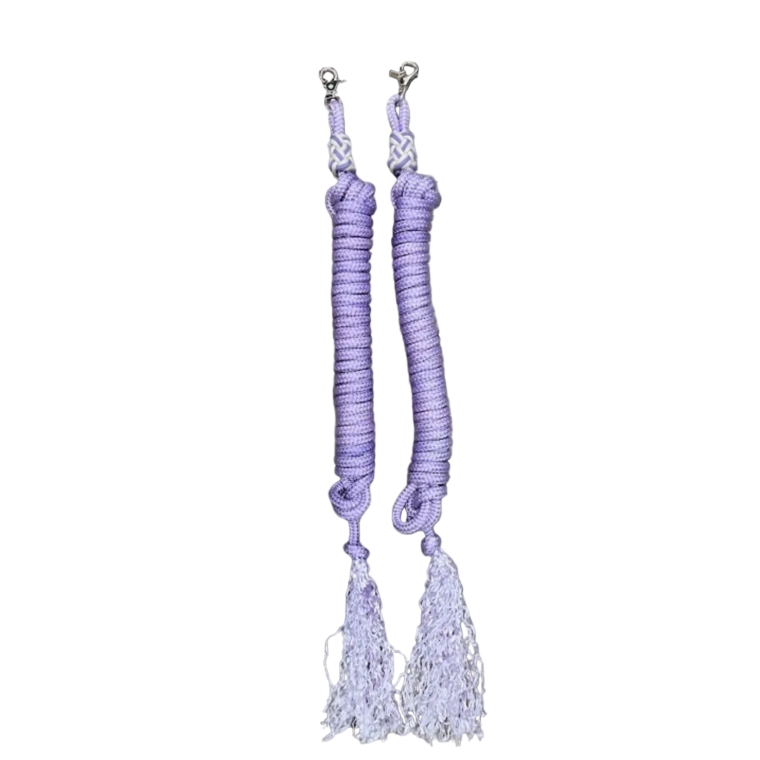 3/8" 20ft driving lines/ reins, lavender with silver snaps and paracord turkshead knots - Sagebrush Tack