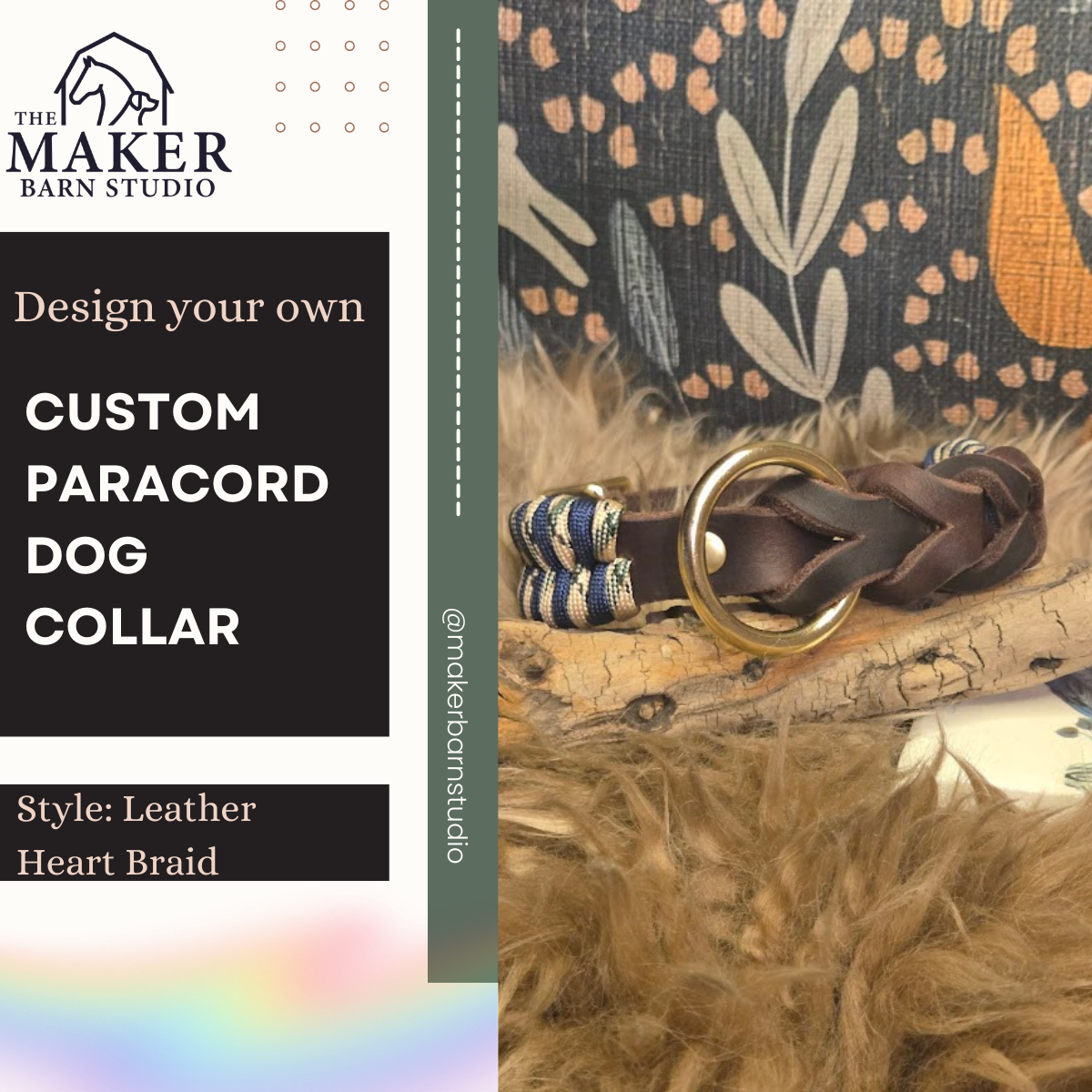 Custom leather heart braid dog collar - The Maker Barn Studio