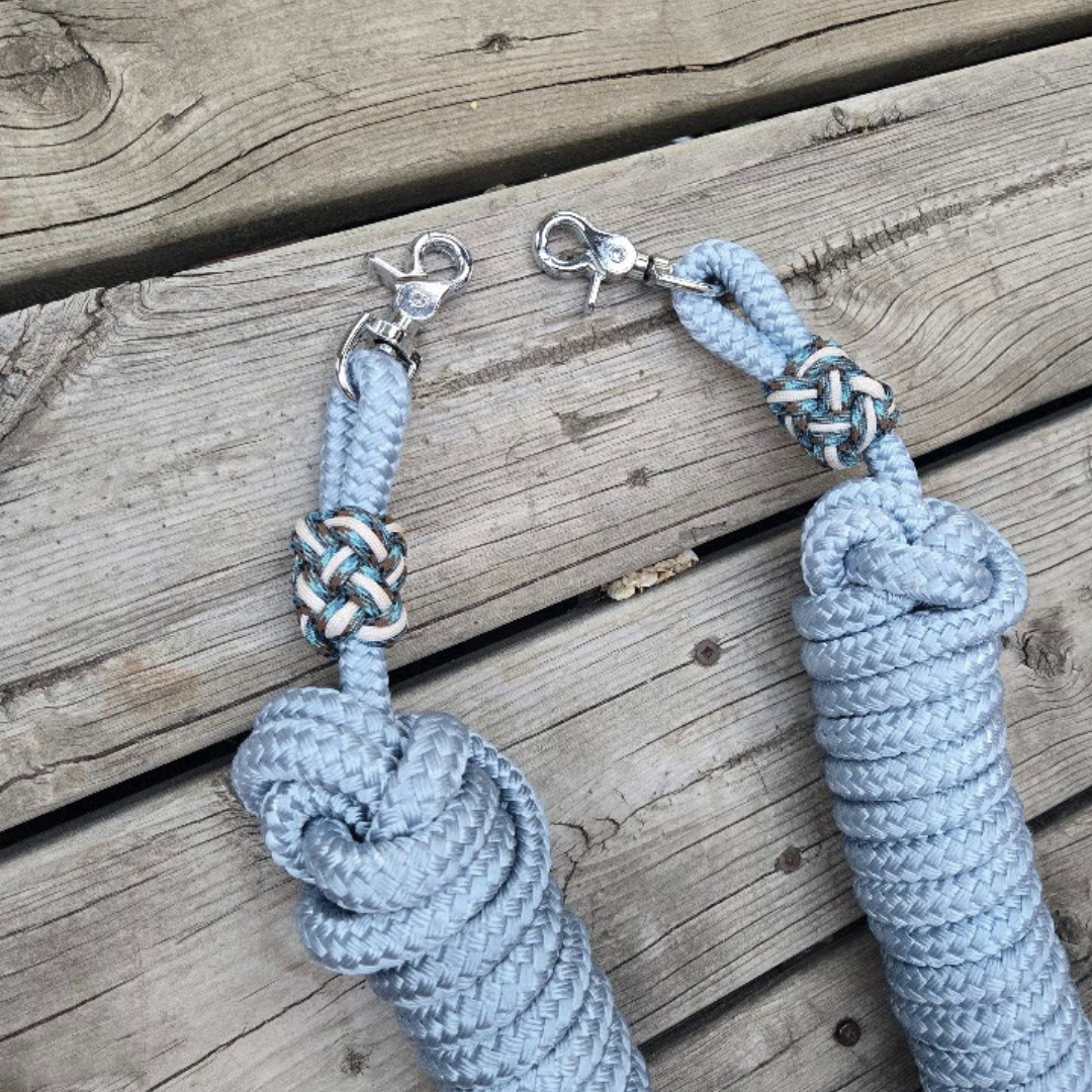 1/2" 21ft driving lines/ reins, sky blue with abyss/ cream accents - Sagebrush Tack