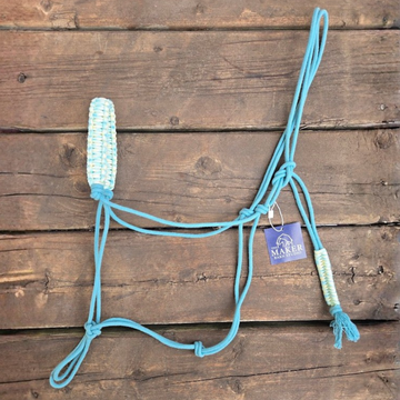 3/16" Stiff Cotton Rope Halter, azure sky with lemon turquoise paracord accent noseband