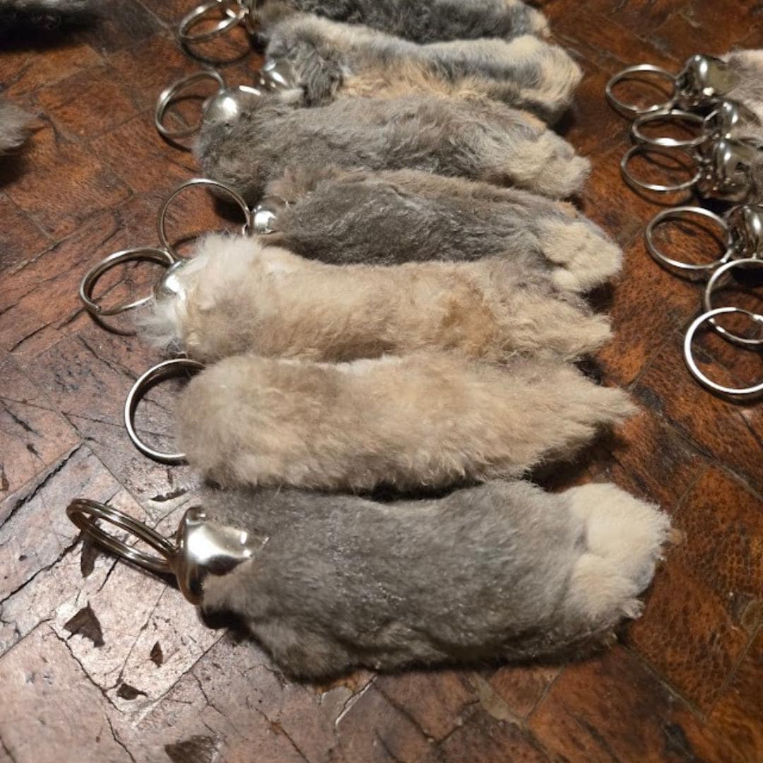 Lucky rabbit foot or tail keychain, humanely raised rustic good luck gift